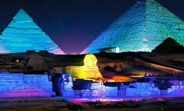 Experience a spectacular evening at the Pyramids of Giza near Cairo and watch as the pyramids and Sphinx are illuminated in multi-colored lasers and visual projections and listen to the dramatic musical narration of the story of the Ancient Egypt. After that move on to have a dinner at a local restaurant.